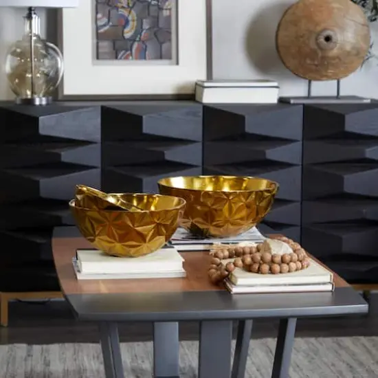 Metal Faceted Decorative Bowl Set Gold {4}