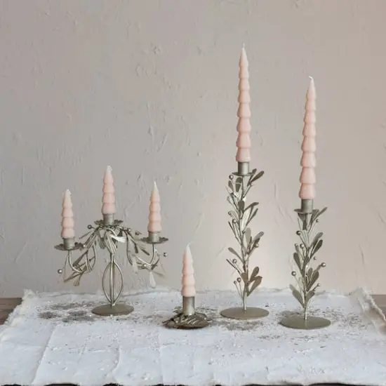 Hello Honey&reg; 10" Distressed Pewter Finish Metal Taper Candleholder with Leaves & Berries {3}