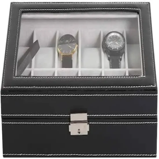 Charcoal Black Dozen Leather Watch Box {7}