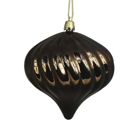 4ct Shiny Chocolate Brown Swirl Shatterproof Onion Ornaments {1}