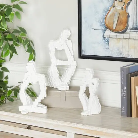 Set of 3 White Polystone Contemporary Sculptures, 13" x 6" x 6" {8}