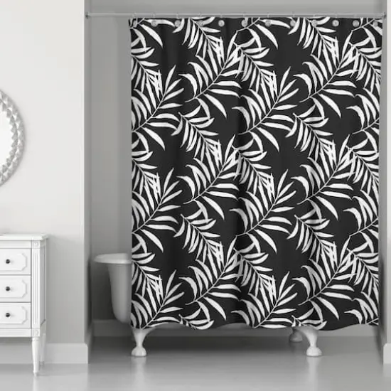 Palm Print Shower Curtain Black and White {3}