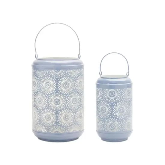 Blue Punched Metal Lantern Candle Holder Set, 11" & 13" {1}