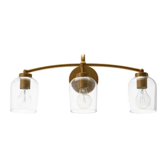 Hello Honey&reg; Robert Stevenson Lighting Adrian Metal & Clear Glass 3-Light Vanity Brushed Gold {1}