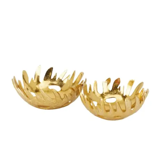 Set of 2" Gold Aluminum Contemporary Decorative Bowl, 6" x 13" x 13" {3}
