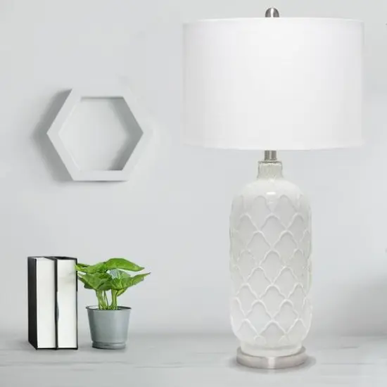 Lalia Home 30" Argyle Classic White Table Lamp with Fabric Shade {5}