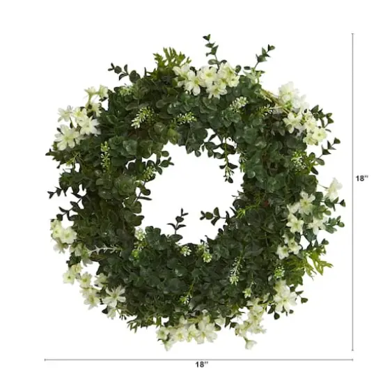 18" Eucalyptus & Dancing Daisy Double Ring Artificial Wreath With Twig Base {3}