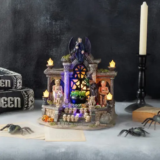 Glitzhome&reg; 9.75"H Lighted Resin Halloween Haunted House Village {4}