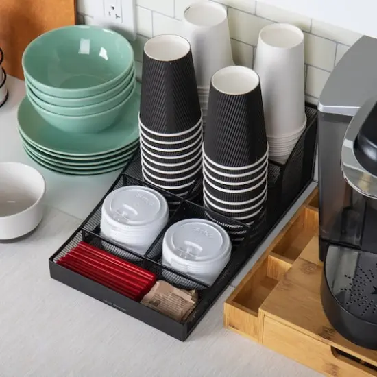 Mind Reader Black 7 Compartment Tea and Coffee Condiment Organizer {5}