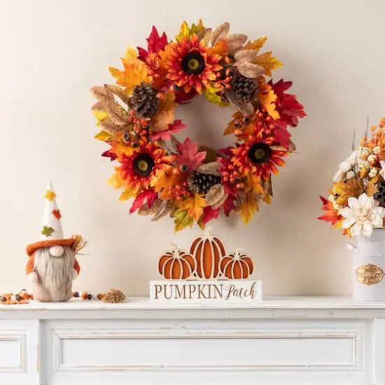 Glitzhome&reg; 24" Fall Sunflower, Pinecone and Berry Wreath {4}