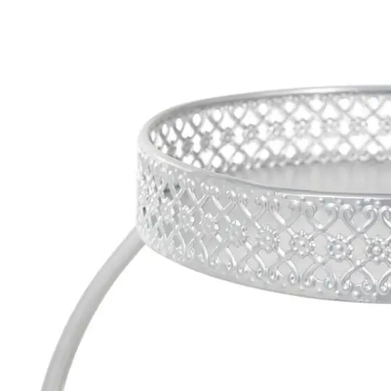 20" Metal Curved Folding 3-Tier Plant Stand with Floral & Scroll Patterns Silver {6}