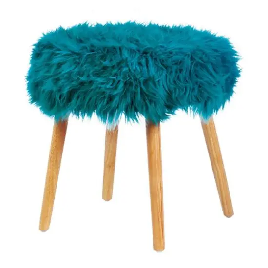 17.25" Turquoise Faux Fur Stool {1}