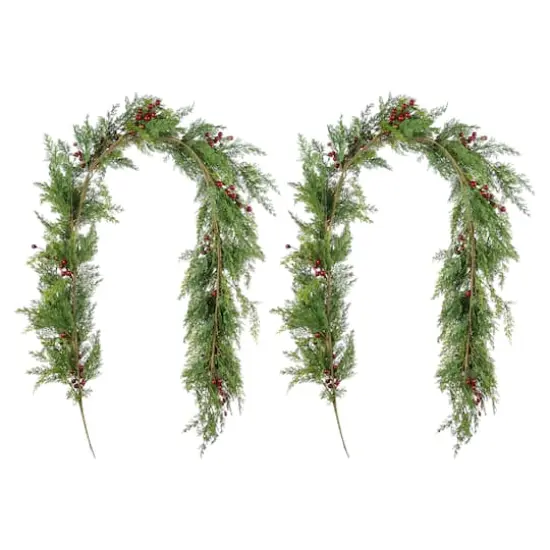 Glitzhome&reg; 6ft Christmas Greenery PE Cedar Garland with Red Berries, 2ct. {7}