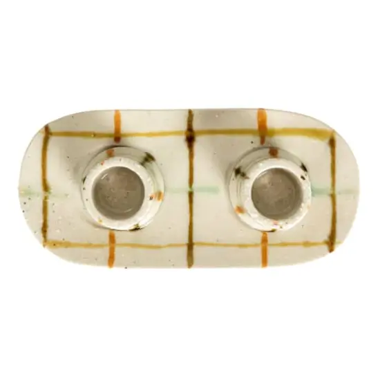 Hello Honey&reg; 5.75" Multicolor Plaid Charm Stoneware Taper Candle Holder {5}