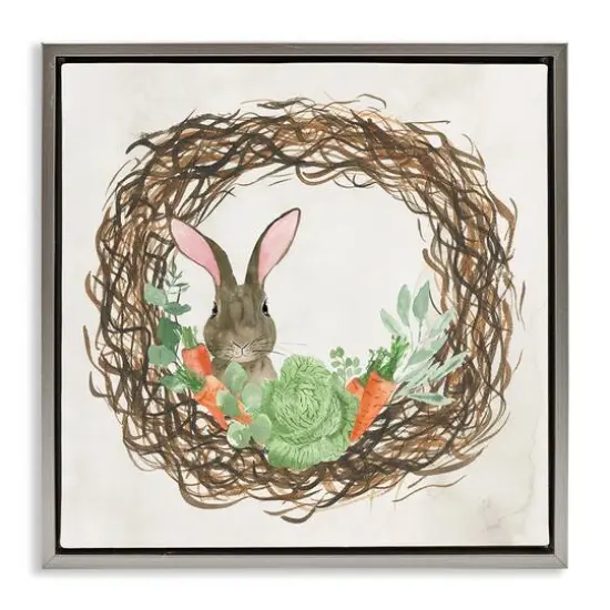 Stupell Industries Spring Easter Wreath Floater Framed Art Gray {1}
