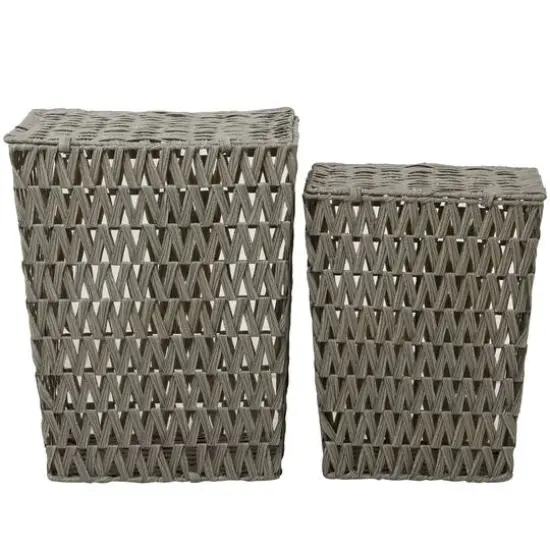 Gray Metal Storage Basket with Matching Lids Set of 2 22", 19" {6}