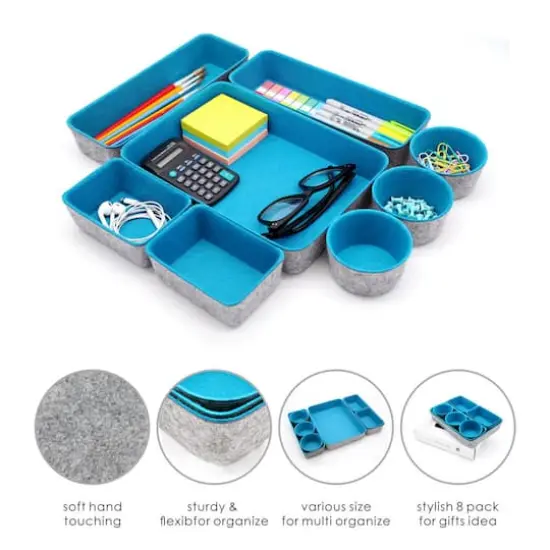Welaxy 8 Piece Felt Round Cups & Trays Drawer Organizer Set Turquoise {4}