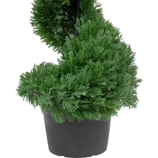 4ft. Unlit Artificial Cedar Spiral Topiary Tree in Black Pot {5}