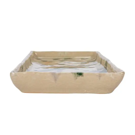 Hello Honey&reg; 15.75" Green & Cream Abstract Design Stoneware Platter {5}