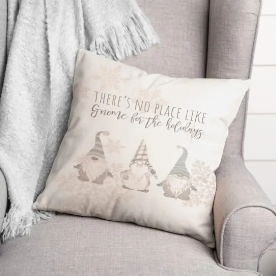 Gnome Holidays Neutral 18x18 Throw Pillow {4}