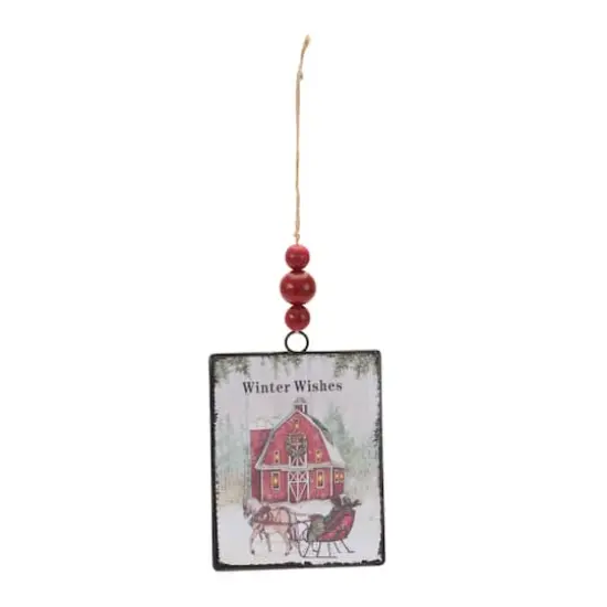 12ct. 6.25" Glass Winter Wishes Barn Ornament Set {3}