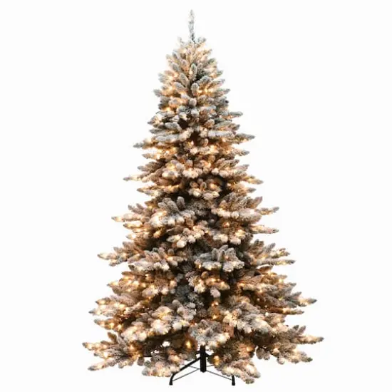 7.5ft. Pre-Lit Flocked Princess Pine Artificial Christmas Tree, Clear Lights {1}