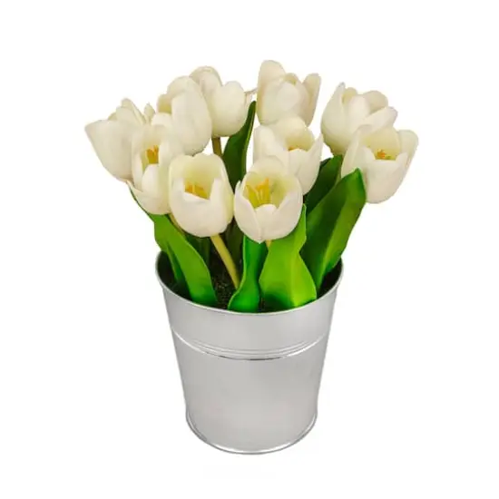 9" Tulip Bouquet in Metal Pot White {6}
