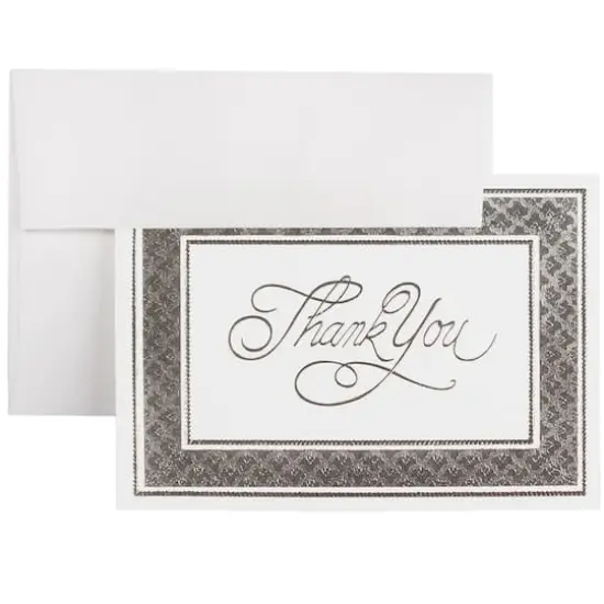 JAM Paper 4.875" x 3.375" Bright White with Silver Border Thank You Cards & Envelopes Set {1}