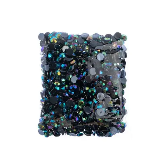 John Bead 8mm Acrylic Round Flat Back Rhinestones, 1,000ct. Black AB {4}