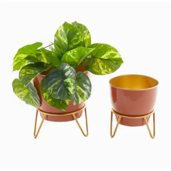 Set of 2 Pink Iron Modern Planter, 12" x 10" x 10" {4}