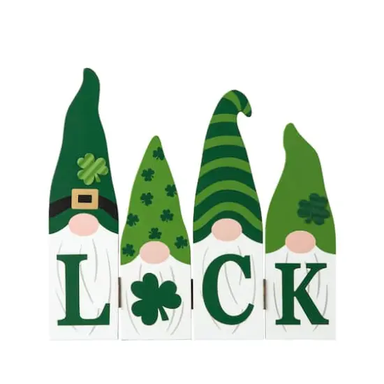 Glitzhome&reg; 12.25" St. Patrick's Wooden Luck Shamrock Gnome Table Decor {1}