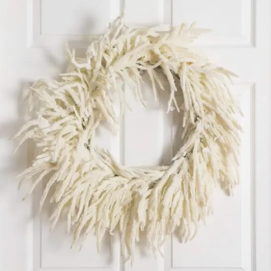 24in. Artificial Real Touch White Norfolk Island Pine Wreath with Natural Look {8}