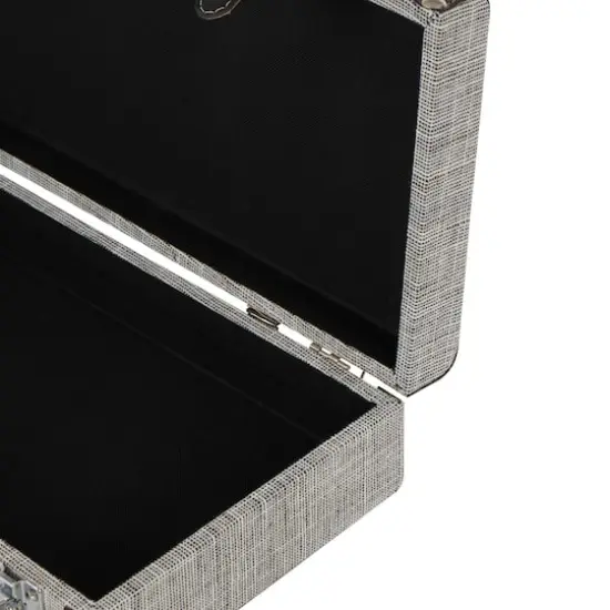 Gray Fabric Woven Storage Decorative Trunk with Silver Latches & Buckles Set {5}