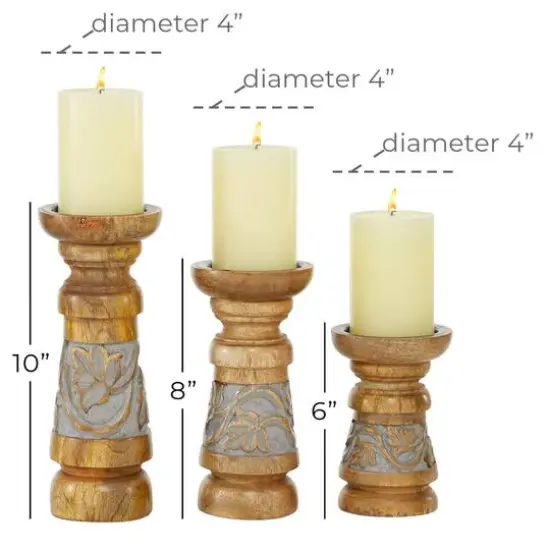 Bronze Mango Wood Country Cottage Candle Holder Set {6}