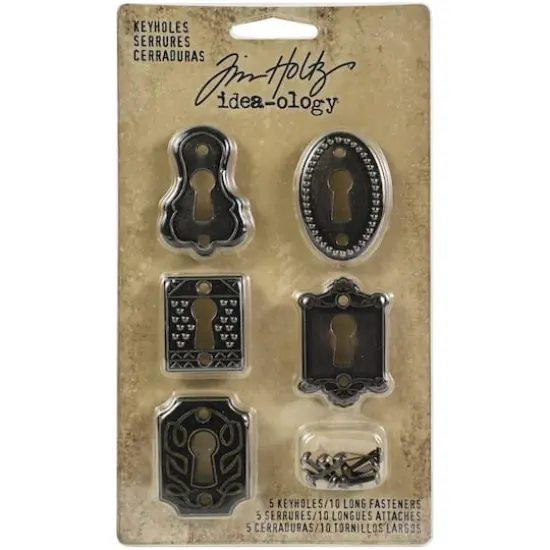 Idea-Ology Metal Keyholes W/Brads .75"X1" To 1"X1.5" 5/Pkg-Antique Nickel, Brass & Copper {1}