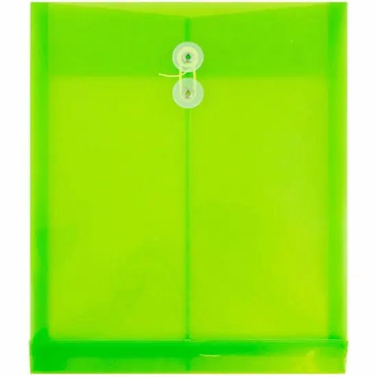 JAM Paper 9.75" x 13" Lime Green Plastic Button String Open End Envelopes, 108ct. {1}