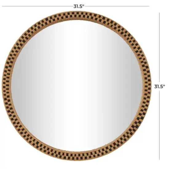 Woven Checkered Rattan Framed Round Wall Mirror {5}