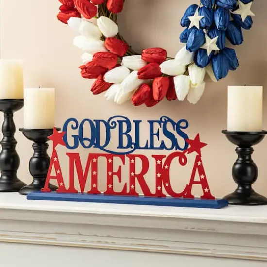 Glitzhome&reg; 18" Wide God Bless America Tabletop D&eacute;cor {4}