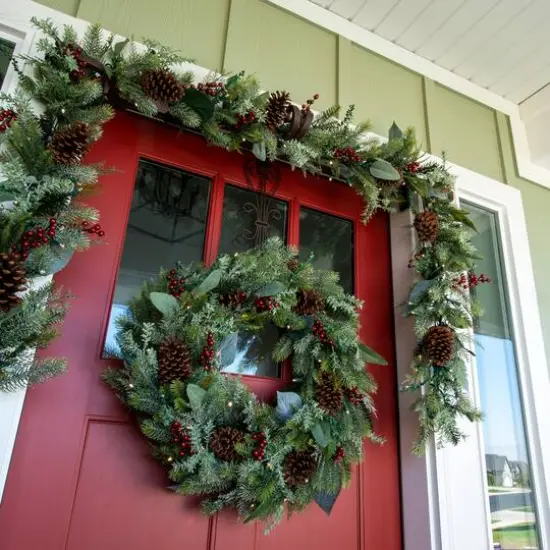 Village Lighting 30" Pre-Lit Winter Frost Christmas Wreath, Clear LED Lights {6}