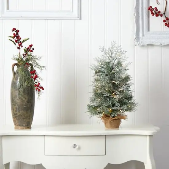 2ft. Pre-Lit Winter Frosted Artificial Christmas Tree in Burlap Base, Warm White LED Lights {3}