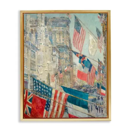 Stupell Industries Classic Americana Flags Floater Framed Art Gold {1}