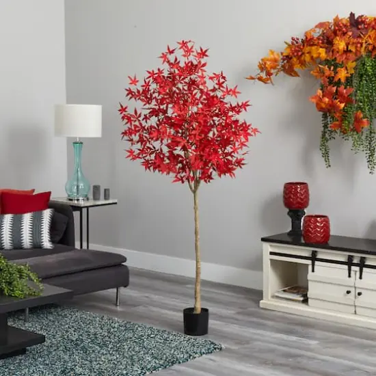 6ft. Red-Orange Autumn Maple Artificial Fall Tree {5}