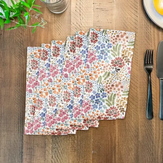 Wild Flower Floral Cotton Twill Napkin White {4}