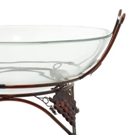 19" Clear Tempered Glass Kitchen Serving Bowl with Copper Metal Grapes Base {7}