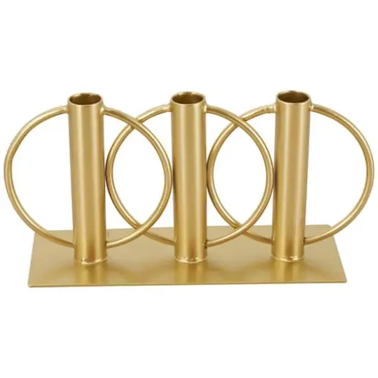11" Gold Metal Overlapping Circular Ring Candelabra {1}