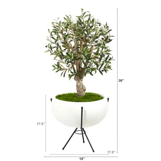 3ft. Olive Artificial Tree in White Planter with Metal Stand {3}