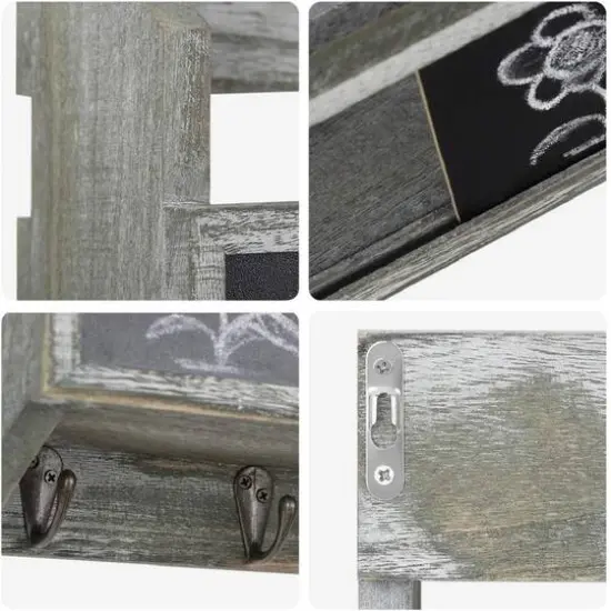 NEX&trade; Wall Mount Mail & Key Holder Organizer with Chalkboard Surface Rustic Gray-Green {6}