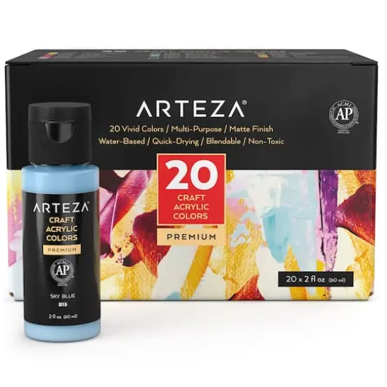Arteza&reg; 20 Color Matte Craft Acrylic Paint Set {1}