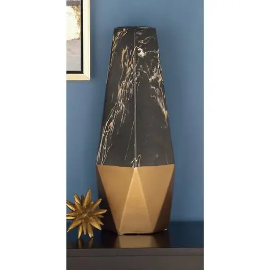 18" Dark Gray & Gold Stoneware Contemporary Vase {6}