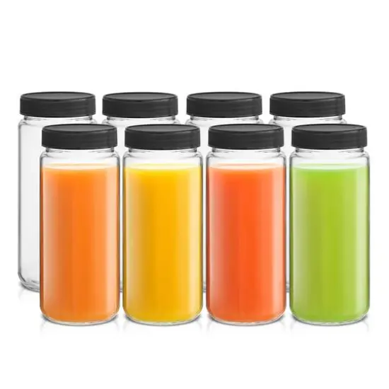 JoyJolt&reg; 16oz. Reusable Glass Juice Bottles with Lids, 8ct. Black {2}